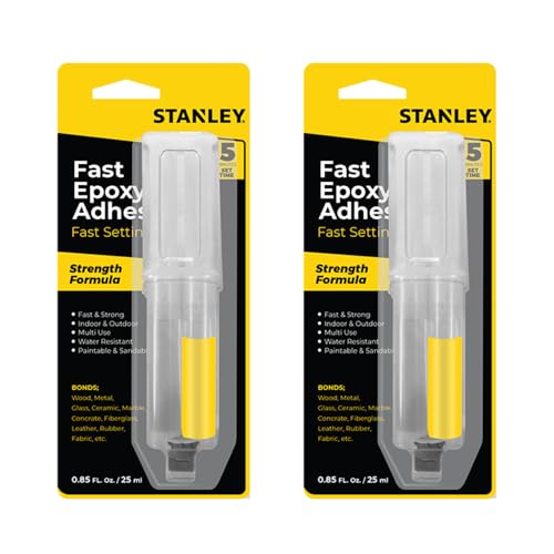 STANLEY Fast-Setting Epoxy Glue - Two-Part Epoxy Adhesive, 5 Minute Cure Time, Fast Bonding for Wood, Glass, Metal and More - 0.85 oz - 2 Pack - size: 2 Pack, style: Fast Epoxy
