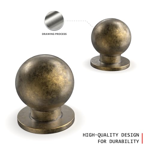 homdiy 30 Pack Antique Cabinet Knobs, Round Retro Brass Drawer Dresser Handles Ball Metal Kitchen Hardware for Cupboard, 1 Inch - color: Antique Brass, size: 1 in(25mm)