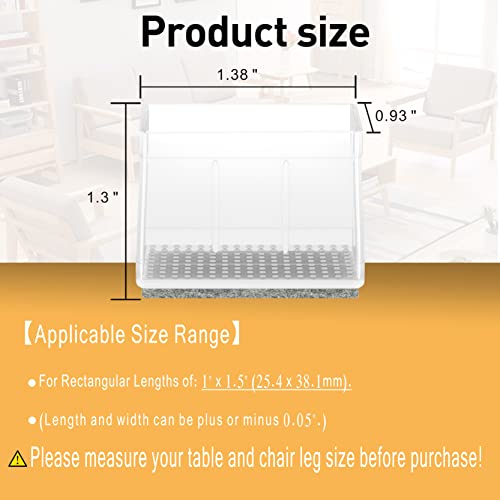 1" x 1.5" Rectangle Chair Leg Protectors for Hardwood Floors Silicone Covers to Protect Wood Tile Floors Felt Pads Furniture Leg Caps Reduce Noise.Easy to Move.16 PCS Clear. - color: Clear, size: Rectangle(1×1.5")