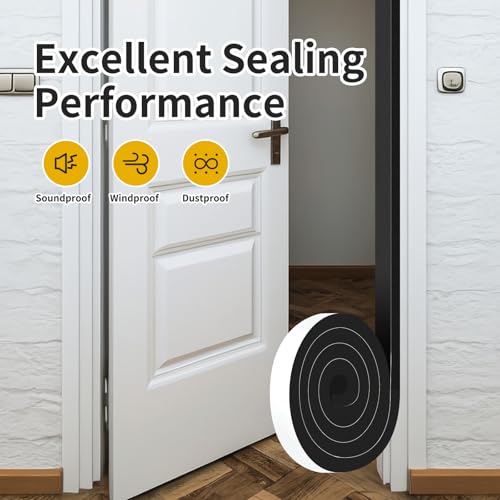 Door Weather Stripping,Air Conditioner Foam,Strong Adhesive,Soundproof, Dustproof,Reduce Noise,High Density CR Foam Insulation Tape for Door Frame,Window Frame (Black, 1 in x 3/4 in x 13 Ft) - size: 1 In x 3/4 In x 13 Ft