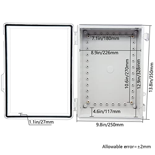 Zulkit Junction Box IP67 Waterproof Electrical Box Hinged Clear Cover Stainless Steel Latch Plastic Enclosure for Project w Mounting Plate Wall Bracket and 2 Cable Gland 13.8"x9.8"x5.9"/350x250x150mm - color: Clear Cover, size: 13.8"x9.8"x5.9"