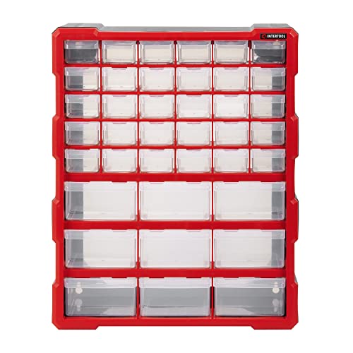 INTERTOOL Small Parts Organizer for Hardware & Screws | 39 Removable Bins with Dividers | Wall Mount or Desktop Craft & Lego Storage Cabinet | 19” x 15” x 7” BX08-4013 - style: 39 Drawers