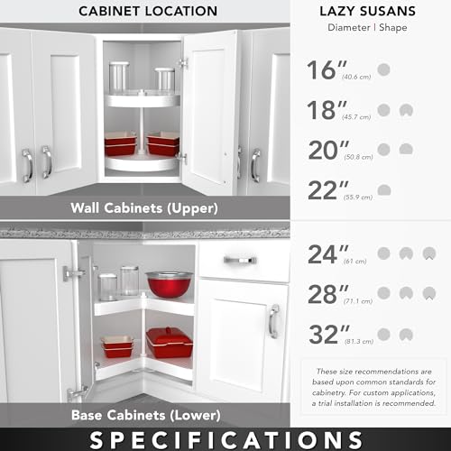 Rev-A-Shelf 18" Kidney Shaped Dual Tier Lazy Susan Organizer for Corner Base Kitchen Cabinets, Plastic Home Storage Shelves, White, 6472-18-11-52 - size: 18 in.