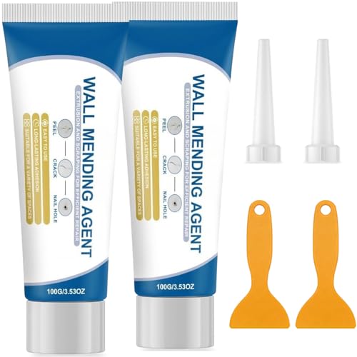 Drywall Patch Repair Kit, Spackle Wall Repair, Wall Mending Agent, Wall Repair Paste, with Scraper & Nozzle Extender, for Wall Cracks, Holes, Nail Holes & Dents, Waterproof 150g(2Pcs)