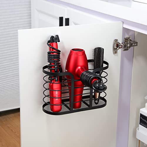 YIGII Hair Dryer Holder - Wall Mount/Adhesive Blow Dryer Holder Bathroom Organizer Hot Tools Organizer for Hair Dryer, Electric Shaver Black - color: Black-L