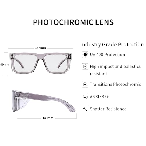 UV400 Bluelight Transition Photochromic Safety Glases Anti Scratch and Impact Resistant,Meets ANSI Z87.1 Standard - color: Glossy Smoke