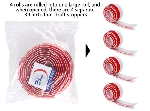 4Pcs Door Draft Stopper, Under Door Sweep Adjustable Weather Stripping Door Seal, Door Bottom Seal Blocker Noise Cold Air Insulation 2" W x 39" L
