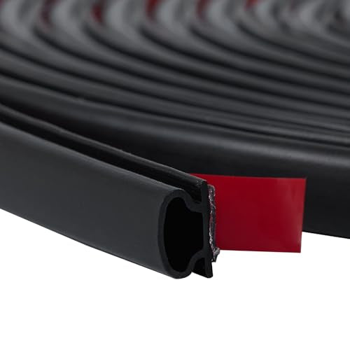 QDiShi Black Rubber D-Shape Weather Stripping Door Seal Strip 0.39x0.23 Inch, Self-Adhesive Soundproofing Gap Draft Stopper for Door Frame, Window, Noise Reduction(20FT) - color: Black
