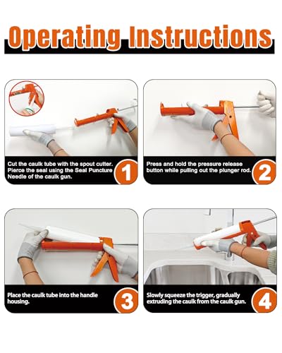 Holothurian Caulking Gun, Caulk Gun No Drip,Sealant Finishing Tool Grout Scraper for Kitchen Bathroom Window Sink Joint, 1/10 Gallon Cartridge, 10:1 Thrust Ratio, Orange, 2 Packs - color: Orange | 2Packs