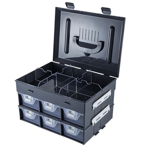 MyGift 11 Inch Classic Gray Tools Hardware and Screw Parts Storage Organizer Case with White Accents, 24 Customizable Compartments, 6 Drawers Removable Dividers - color: Dark Gray