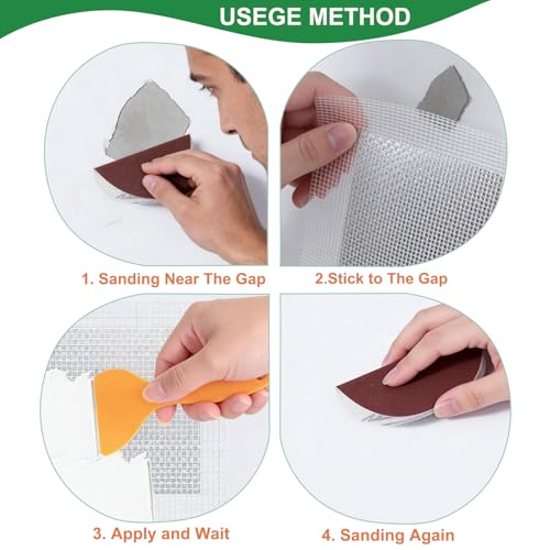 17 Pack Dry Wall Patch Kits, 2/4/6/8 Inch Wall Patch Repair Kit with Extended Self-Adhesive Mesh Sandpaper Scraper Plaster for Drywall - size: 17 PCS