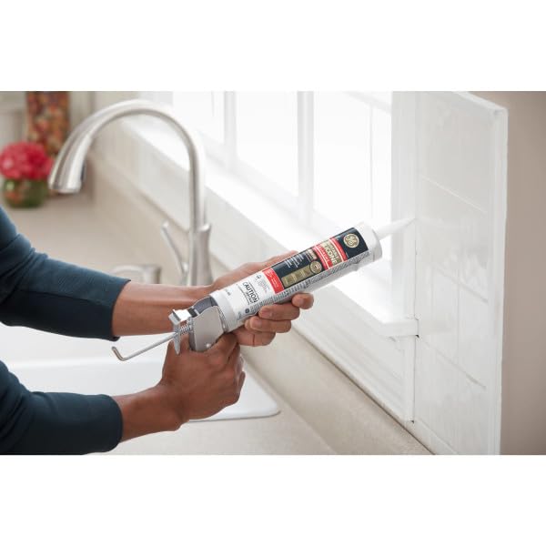 GE Supreme Paintable Silicone Caulk for Kitchen & Bathroom, White, 9.5 fl oz Cartridge, 12 Pack - 100% Waterproof Silicone Sealant, 7X Stronger Adhesion, Shrink & Crack Proof - size: Pack of 12