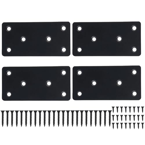 4 Pack Flat Mending Plate 4 x 2 Inch, Heavy Duty Black Stainless Steel Straight Brace Bracket for Wood, Furniture & Shelf Repair, Wood Connector Plate with Countersunk M4 Screws - size: 2"x4"