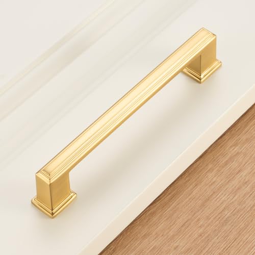 KOOFIZO Brushed Gold Cabinet Pulls Gold Cabinet Handles, 10 Pack 5 Inch Brushed Gold Hardware for Kitchen Cabinets Drawer Dresser P02 Cupboard Bedroom Bathroom - color: Brushed Gold, size: 5" CC - 10pcs