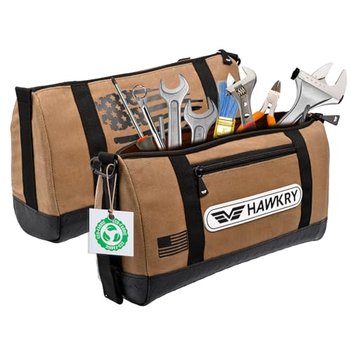 HAWKRY Heavy Duty Canvas Tool Bag – Waterproof Canvas Zipper Pouch, Garden Tool Bag, Construction Bags Heavy Duty, Small Zipper Pouch, Motorcycle Tool, Multipurpose Fishing Bag - color: Beige