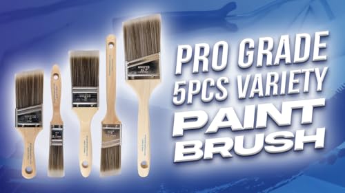 Pro Grade Paint Brushes, 5-Piece Paint Brush Set: Flat & Angle Brushes for Latex and Oil Paints, Stains, Interior & Exterior Home Improvement