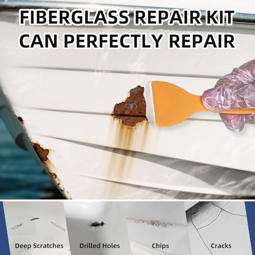 Globalcom Fiberglass Boat Repair Kit White, Gel Coat Repair Kit for Boats, Marine Fiberglass Repair Kit for Boats, Epoxy Filler for Boats, Fiberglass Repair Kit Fix Holes Chips Pit Cracks