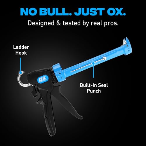 OX Pro Heavy Duty Caulk Gun - 10 oz Manual Caulking Gun with Dual 24:1/12:1 Thrust Ratio - Best Caulk Gun for Sealant & Adhesive - Pistola De Calafateo - size: 10 oz - Dual Thrust