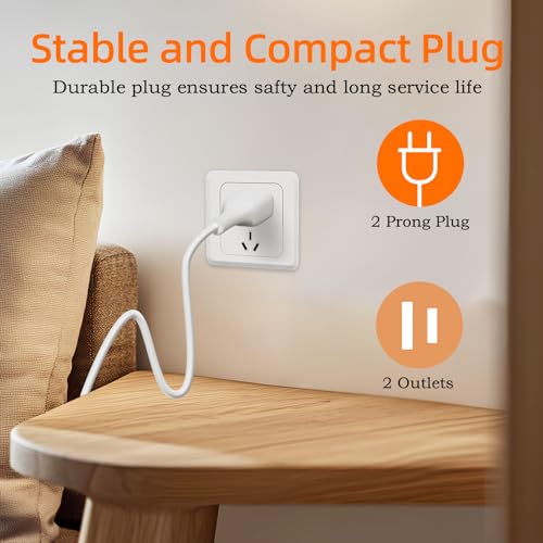 15FT Light Duty Extension Cords for Indoor Use - 625W 125V 5A 2 Prong Polarized Wire with Fireproof Material, Overload Protection for Security Cameras, Lamps, Holiday Lighting (2 Pack) - size: 15FT White (2 Pack)