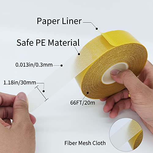 Double Sided Fabric Tape Heavy Duty,Universal High Tack Strong,1.18inx66FT(20m) Super Sticky Resistente Clear Tape,Strong Wall Adhesive with Fiberglass Mesh,Easy Use Mounting Tape