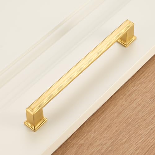 KOOFIZO Brushed Gold Cabinet Pulls Gold Cabinet Handles, 10 Pack 6-1/4 Inch Brushed Gold Hardware for Kitchen Cabinets Drawer Dresser P02 Cupboard Bedroom Bathroom - color: Brushed Gold, size: 6-1/4" CC - 10Pcs
