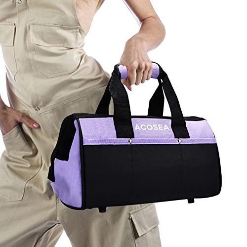ACOSEA Purple Tool Bag,13 Inch Wide Mouth Open Tool Organizer with 12 Storage Pockets