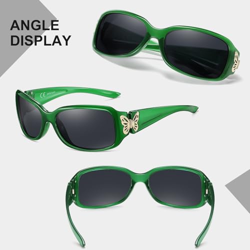 HAOLOTA Women's Polarized Sunglasses - Fashionable Wraparound Butterfly Design with UV400 Protection - color: A08 Transparent Green Frame/Grey Lens