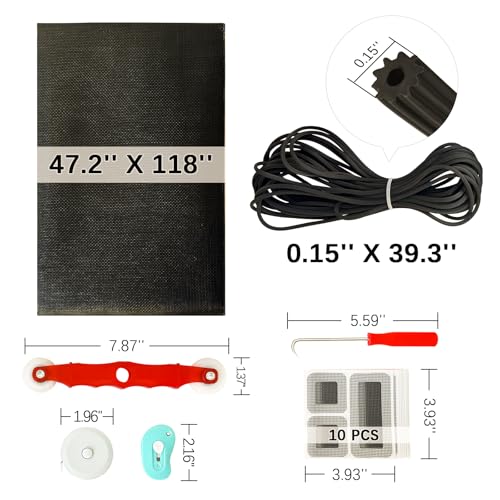 7-in-1 Window Screen Replacement Kit, Screen Patch Repair Kit with 47.2 "x118" Fiberglass Mesh/39.3FT Splines/10 Screens Repair Tape, Suitable for Sliding Screens Doors, Windows, etc