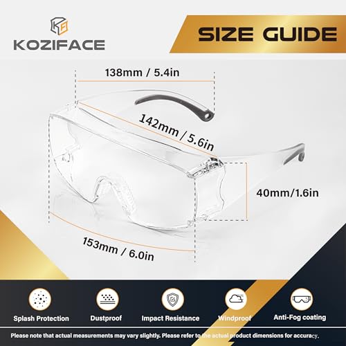 Koziface Safety Glasses for Men and Women White Blue Pink Over Eye Glasses Prescription Anti Fog Clear Lens Side Shields C31 - color: White
