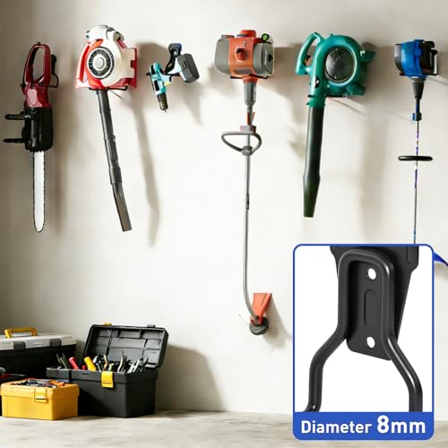 Heavy Duty Garden Power Tool Hanger, Garage Storage Utility Hooks with Storage Straps, Electric Tool Hooks, String Trimmer Hangers, Garden Tool Organizer, Weedeater Rack (4, Black) - color: Black-4