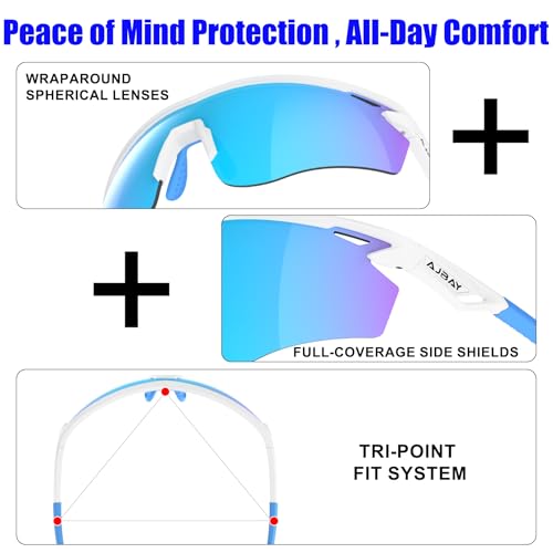 Polarized Sports Sunglasses for Men Women,Wrap Around Sun Glasses for Running Cycling Baseball Fishing Golf Hiking - color: White Blue