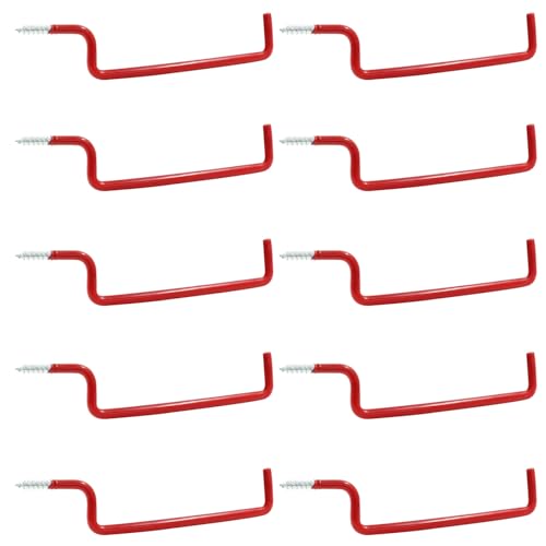 10 Pcs Screw in Ladder Hook Red Screw-in Garage Hooks 19.2cm/7.56" Wall Mounted Hooks for Hanging Ropes, Ladder, and Folding Chair - color: Red