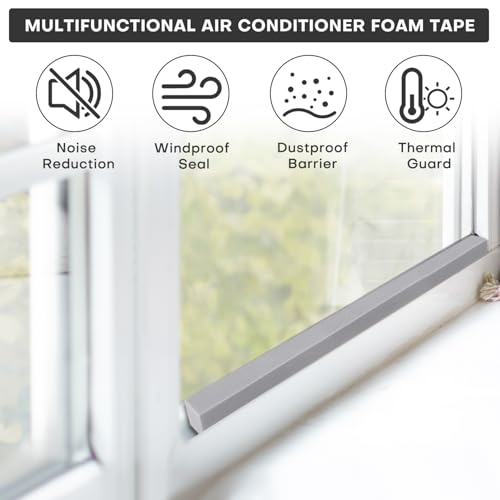 AC Window Seal Kit with Adhesive - 2Pcs Gray Foam Insulation Strips 1"x1"x6.5Ft,Air Conditioner Foam for Window Units, Energy Saving & Dustproof - size: 1''x1''x6.5ft-2pcs