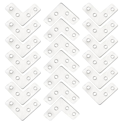 Hordion 20Pcs 1.6 x 1.6 Inch L Shape Bracket Flat Corner Brace (40 X 40mm), Right Angle Bracket Silver Heavy Duty Repair Mending Plates for Wood Furniture Chair Drawer Cabinet - size: 1.6*1.6''/40*40mm