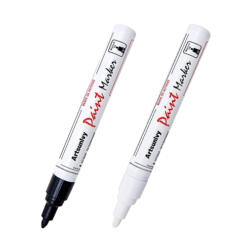 Artsunlvy Permanent Paint Pens Paint Markers - 2 Pack Black & White Oil Based Quick Dry Waterproof Markers For Tire, Rubber,Wood, Rocks, Metal, Canvas - color: White & Black