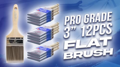Pro Grade Paint Brushes 3 Inch Flat Paint Brush Set for Walls Trim Cabinets Doors Professional Painter Contractor Interior Exterior 12 Pack