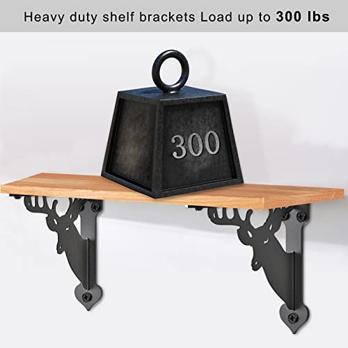SELEWARE Heavy Duty Shelf Brackets 12 Inch, Deer Shelves Brackets, 300LB Capacity Decorative Metal L Brackets for Floating Shelves, Black Rustic Wall Mount Shelving Bracket with Screws, 2 Pack - size: 12 Inch, style: Deer-2 pack