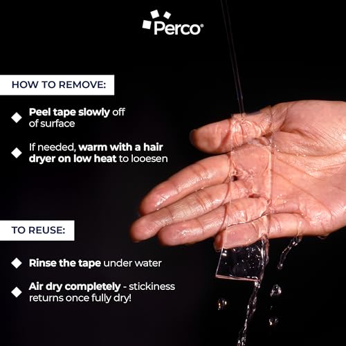 Perco Double Sided Mounting Tape Roll, Clear Nano Tape, 1"x120" (10 ft) – Strong Reusable Adhesive for Wall, Shelves, Picture Hanging, Posters, Décor, Crafts, DIY Projects, Custom Lengths - size: 1x120 inches