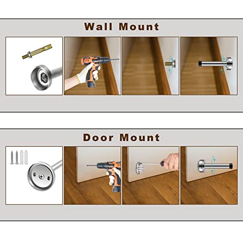 Long Door Stops, Stainless Steel Door Stopper, 5 Inch Commercial Doorstop Door Holder Wall Mounted, Large Modern Brushed Metal Solid Door Bumper Rubber Tip, Heavy Duty Door Stopper
