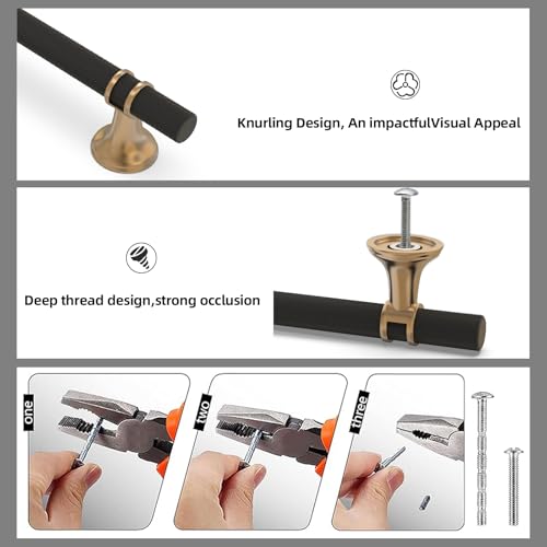 10 Pack 3 Inch Cabinet Pulls knurled Matte Black and Champagne Bronze Kitchen Cabinet Handles Aluminum and Zinc Alloy Drawer Pulls Solid Cabinet Hardware - color: Black and Champagne Knurled, size: 3'' Hole Center(76mm)