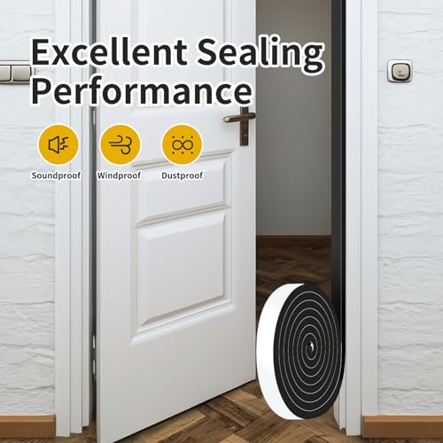 Weather Stripping Door Seal,Foam Door Seal,Soundproof,Cold Insulation,High Density CR Foam Insulation Tape for Door, Front Door Frame, Windows,Sliding Door (Black,1/2 in x 1/2 in x 26Ft) - size: 1/2 In x 1/2 In x 26Ft