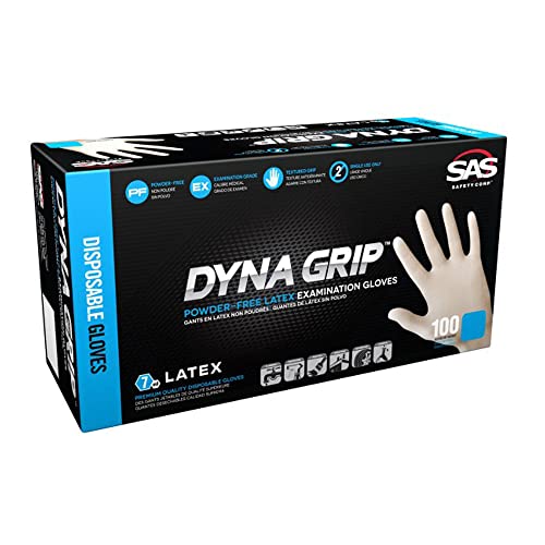 SAS Safety 650-1003 Dyna Grip Powder-Free Latex Disposable Glove, Large, 7 mil Thick (Pack of 100)