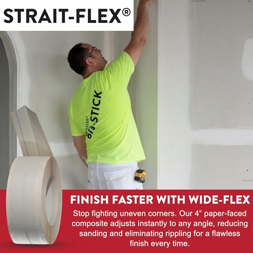 Drywall Tape – Wide-Flex Drywall Repair – Adjustable Mud-On Tape for Inside, Outside & Off-Angle Corners – Pre-Finished 4” Tape for Smooth, Easy Finishing – 100 ft Roll