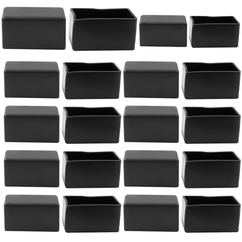 20Pcs Rectangle Furniture Leg Caps 3/4" x 1-1/2" (20×40mm) - Black Rubber Chair Leg Caps Covers Floor Protectors for Chair, Table - size: 20×40mm