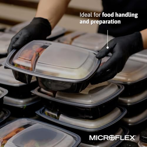 Ansell MICROFLEX MidKnight MK-296 Disposable Nitrile Gloves for Automotive, Law Enforcement w/ Full Texture - Large, Black (Box of 100) - size: Large, style: Thick
