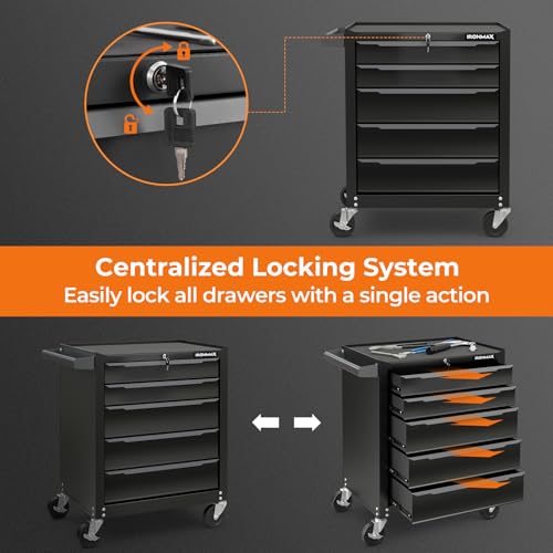 IRONMAX 5-Drawer Tool Chest with Wheels, Rolling Tool Storage Organizer Toolbox with Locking System & Liner, Metal Tool Cabinet for Warehouse, Garage, Workshop, Household - style: 5-Drawer Tool Chest