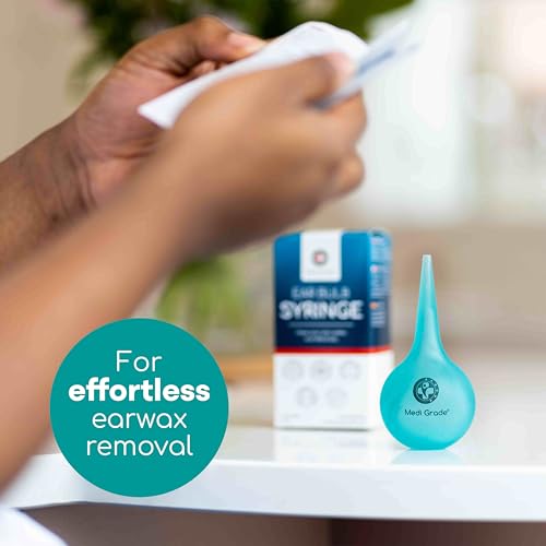 Medi Grade Ear Bulb Syringe 75ml (2.54 fl oz) – Quad Stream Ear Syringe for Ear Irrigation - Gentle Earwax Removal Tool – Bulb Syringe Ear Wax - with Travel Friendly Ear Cleaning Kit - size: 75ml
