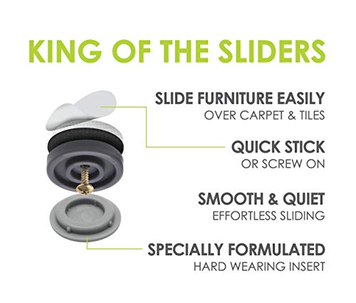 GorillaGlides CB253 1 Inch Chair Sliders/Furniture Glide Floor Protectors (Set of 8 Glides) Self-Adhesive Screw-On Glides, for Sliding on Hard Surface Floors and Low-Pile Carpet, Round - size: 1 Inch - 8 Pack