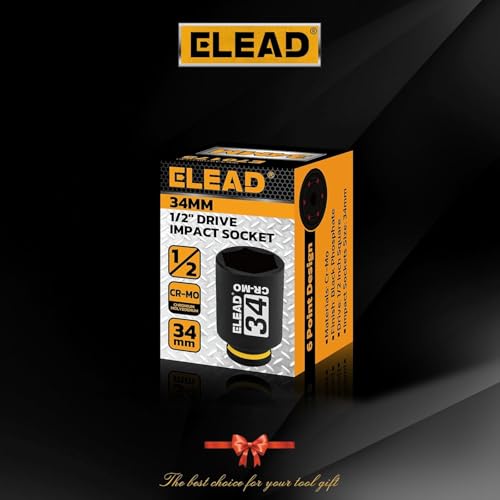 ELEAD 34 mm Socket 1/2" Drive Deep Impact Socket, Metric 6 Point 1/2-inch Drive Impact Axle Nut Sockets, CR-MO Nut Socket Set, Tools for Easy Removal of Axle Shaft Nuts - color: 34mm