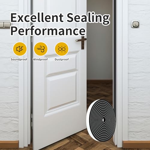 Weather Stripping,1/2" Wide x 1/4" Thick x 26Ft,Weather Stripping Door Seal,High Density CR Foam Tape for Door, Front Door Frame, Windows,Sliding Door (Black, 1/2 in x 1/4 in x 26Ft) - size: 1/2 In x 1/4 In x 26Ft